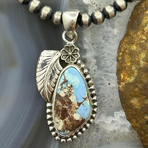 Sterling Southwestern Style Triangular Golden Hill Turquoise Pendant For Women - Picture 1 of 10